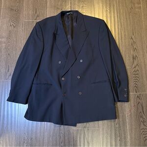 Ermenegildo Zegna Men's US 46R Navy Classic Wool Flannel Double-Breasted Blazer